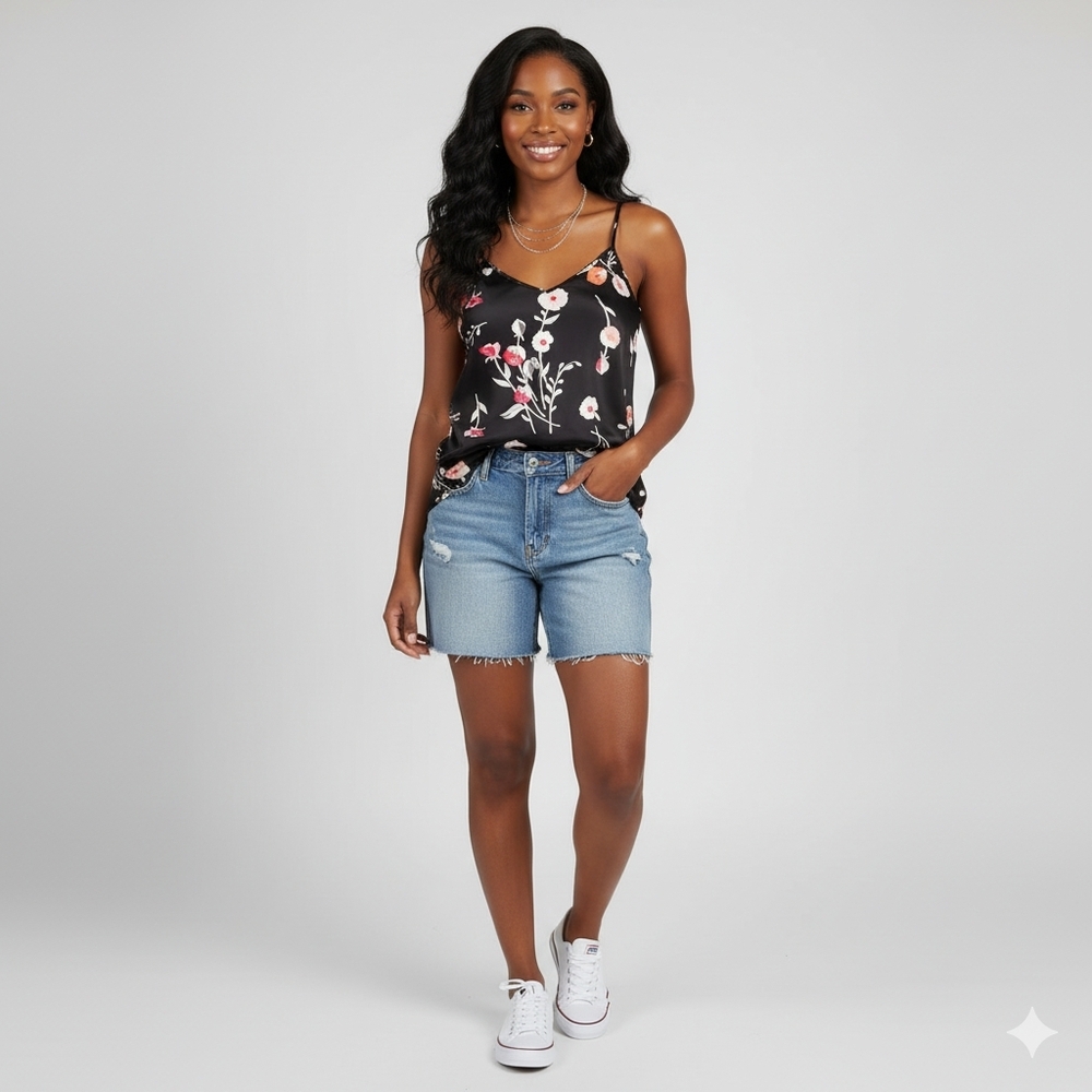 Black Floral Top with adjustable straps